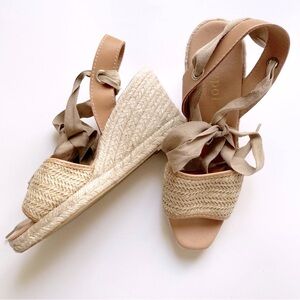 Maypol, Anthropologie, Made in Spain, Lace Up Open Toe Wedge Espadrilles